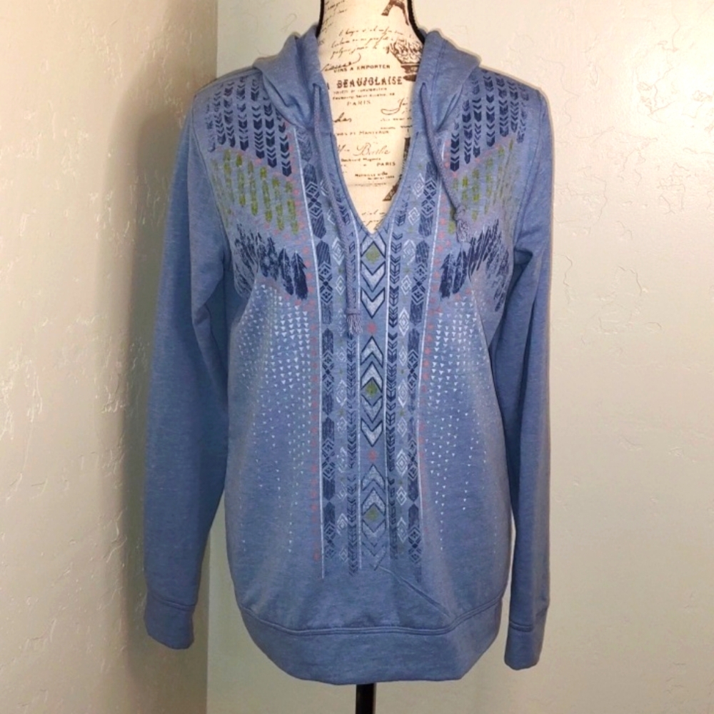 Mad Design Southwestern Print Western Yellowstone Hoodie Sweatshirt SZ: L Blue
